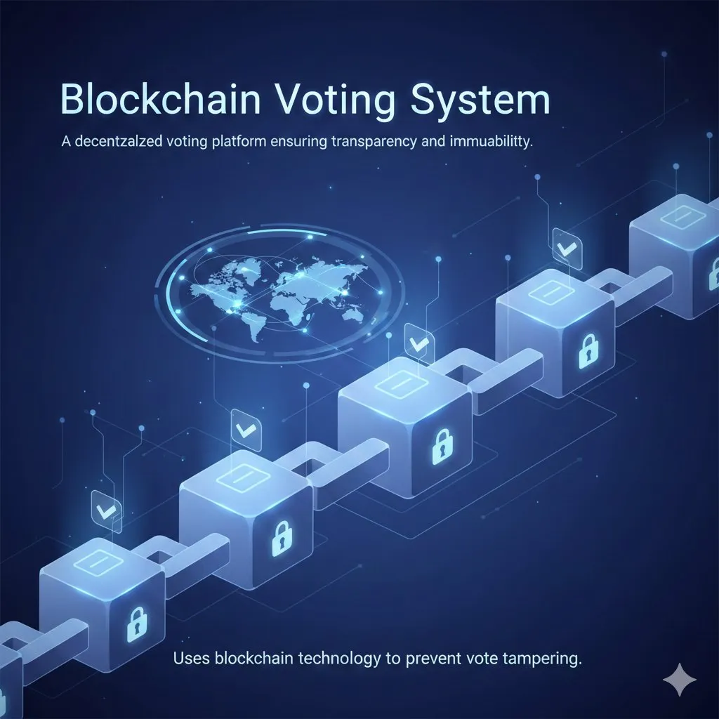 Illustration of a chain of glowing blocks with lock icons above a world map